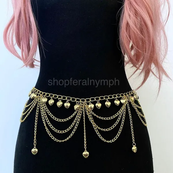 Gold Y2K Tiered Heart Charm Waist Chain Belt, Fits 22-27.5 Inches, X7GA1304 - Image 2