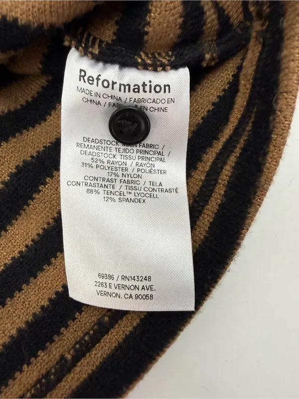 Reformation Anna Rugby Shirt Black And Tan Stripe Extra Large Crop Polo Sporty - Image 12