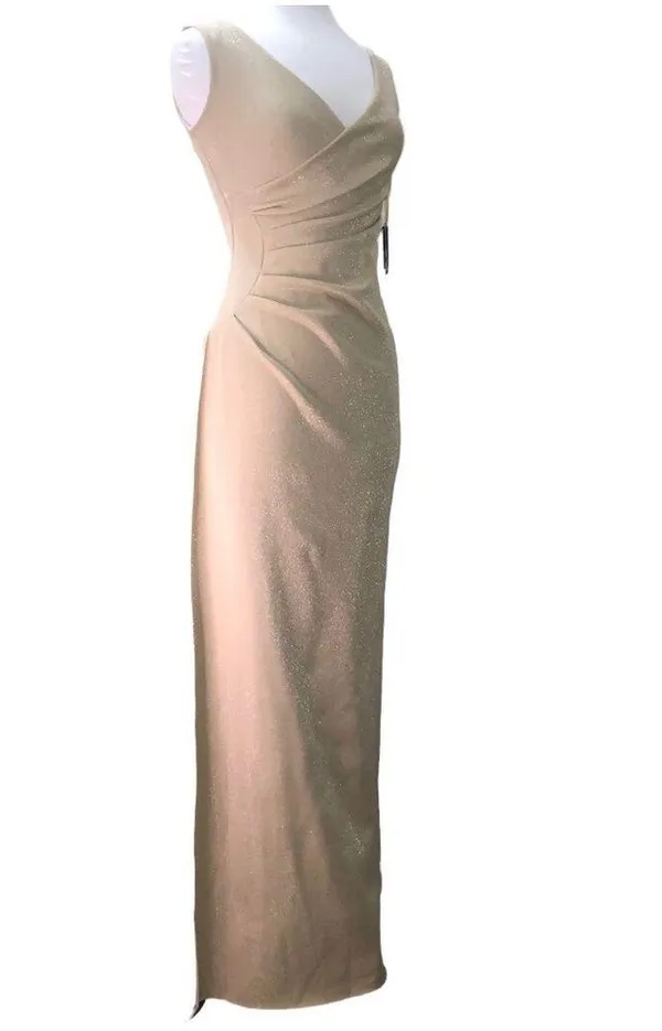 CHIARA BONI LA PETITE ROBE Aliki Metallic Sheath Gown Gold Shimmer 40 NWT - Image 5