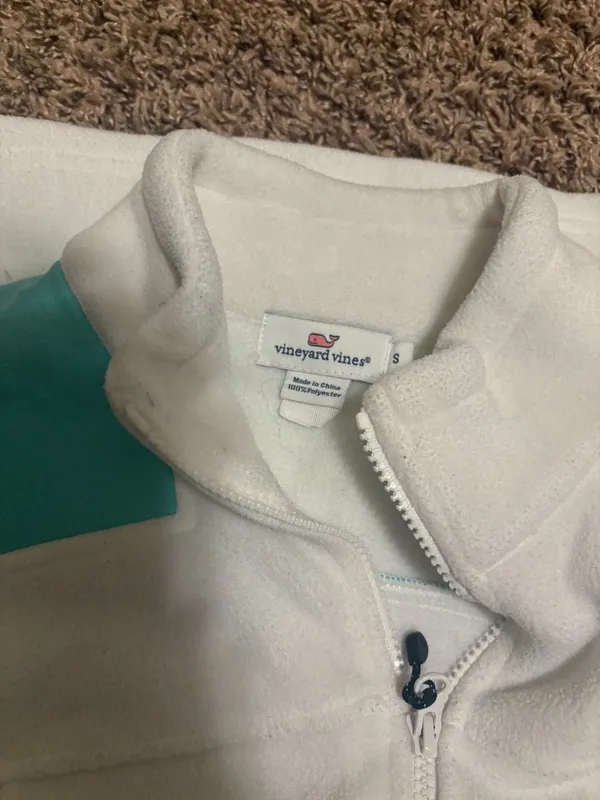 Vineyard Vines Fleece Vest Women Small White and Mint Green Full Zip Pockets - Image 3