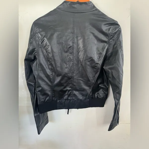 Vintage Y2K,last kiss Black Faux Leather Bomber Jacket - Image 3