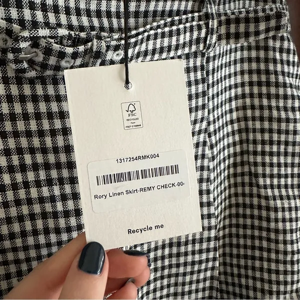 NEW Reformation Rory Linen Mini Skirt in Remy Check Black and White Women's 4 - Image 7