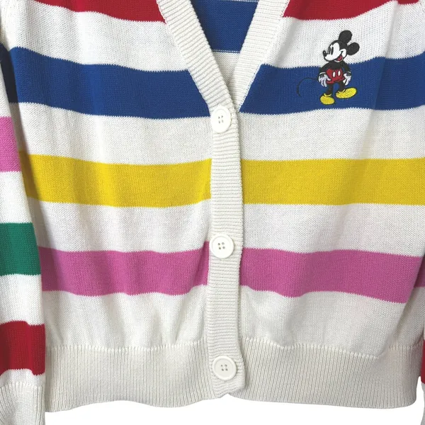 Disney Cardigan Women L White Striped Knit Mickey‎ Mouse Disney 100 Anniversary - Image 5