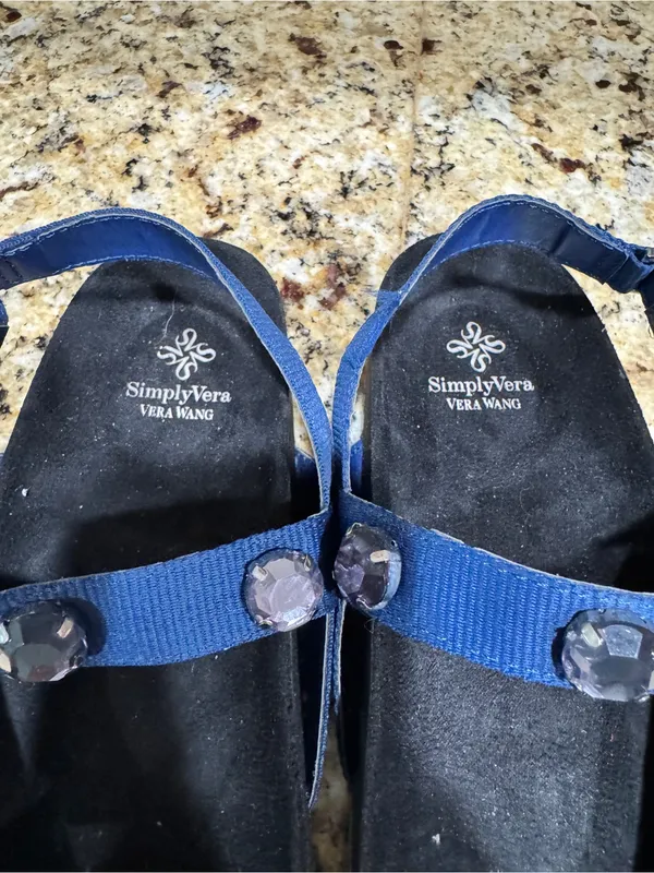Simply Vera Vera Wang WADE Women's‎ Jewel Embellished Footbed Sandals, Navy - Image 6