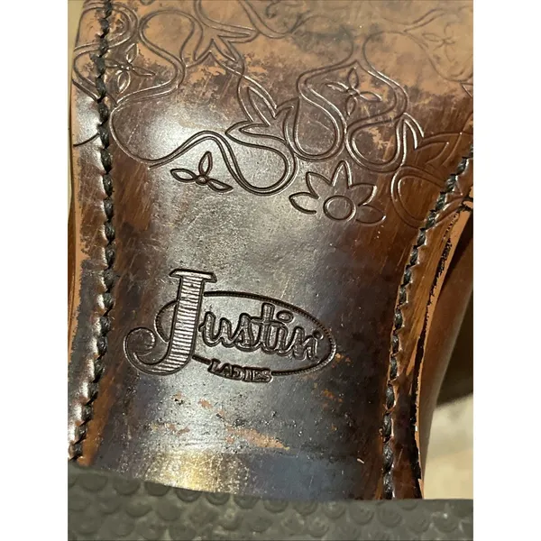 Justin Boots Cognac Leather Moto Western Ankle Boots Womens 7B MSL106 - Image 12