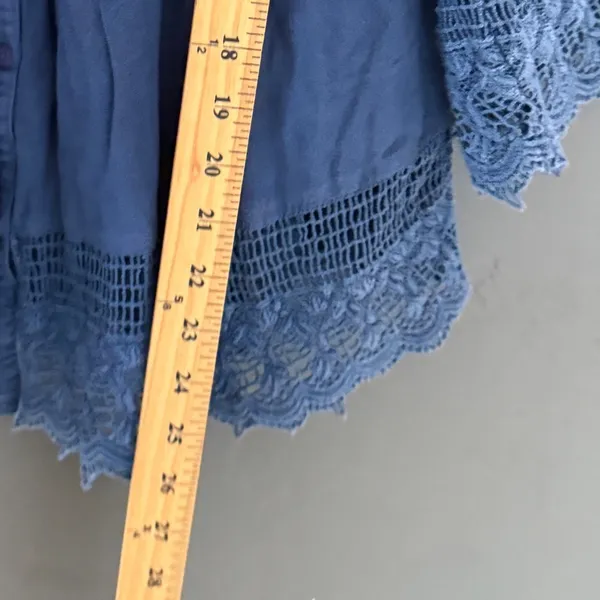American Eagle Blue Pintuck Lace Trim Boho Peasant Blouse Large - Image 8