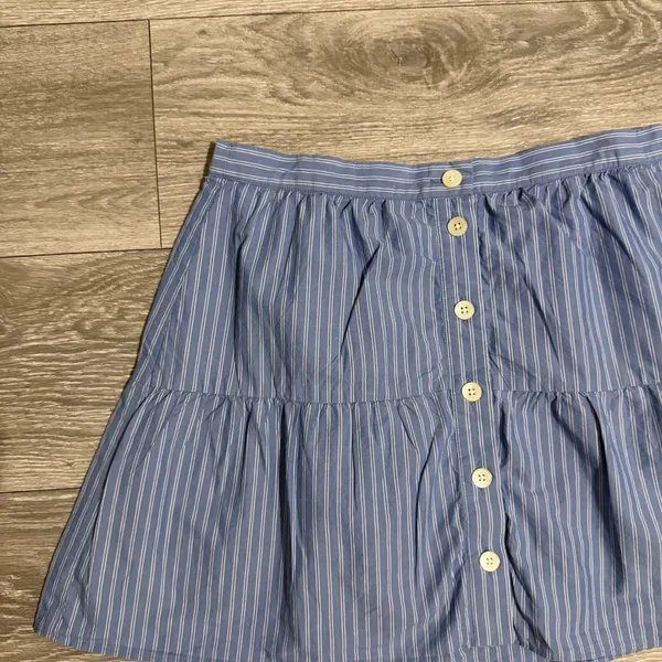 Madewell 100% Cotton‎ Blue White Striped Button Front Tiered Mini Skirt Size M - Image 8