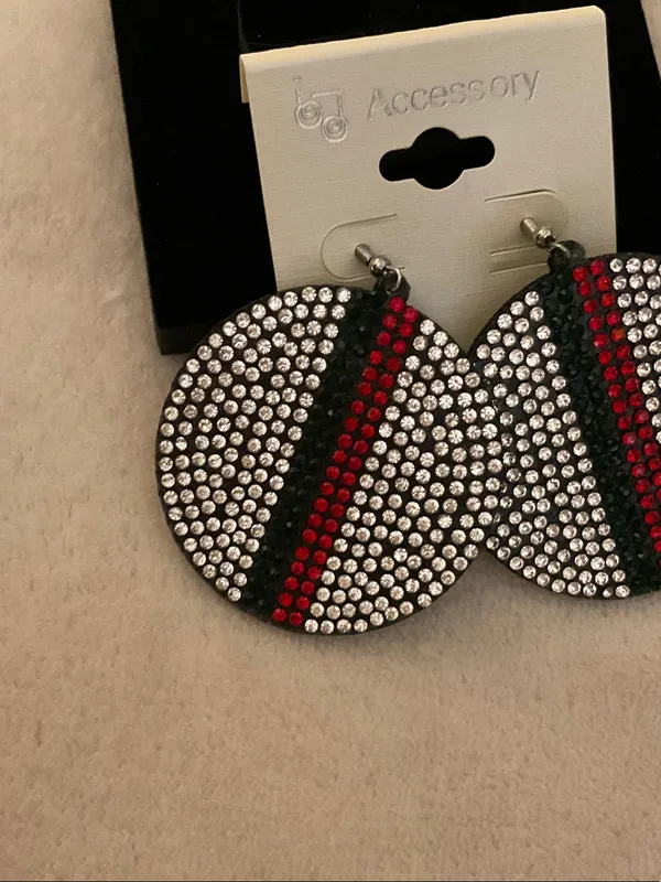 Crystal Pavé Drop Earrings with Red and Black Stripe - Image 2