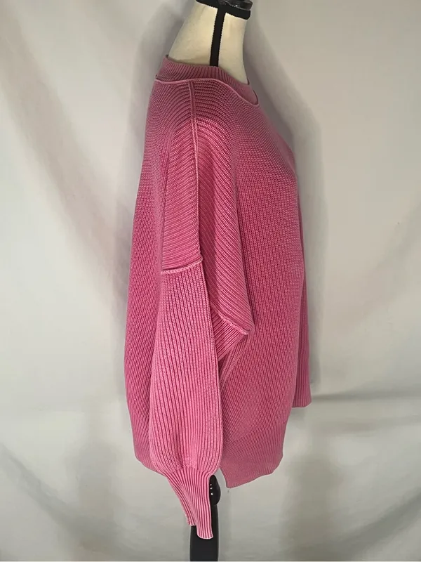 Aerie Love This Moment Pink Ribbed Sweater Shaker Stitch Side Slit Small - Image 5