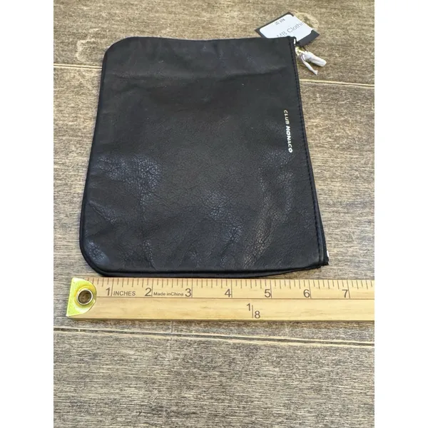 Club Monaco Leather Bag Pouch Zip Cosmetics Black Travel‎ - Image 9