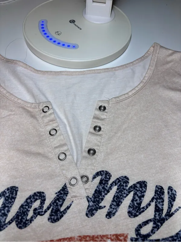 Women’s Cream Graphic Henley Tank Shirt - 'Not My First Rodeo' - Image 4