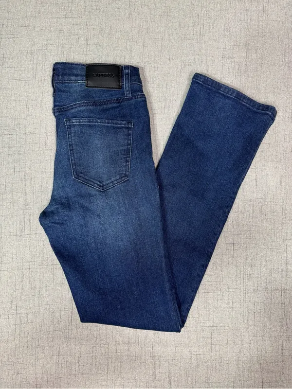Express Women's Dark Wash Slim Bootcut Jeans - Distressed- Size 6 - Image 8