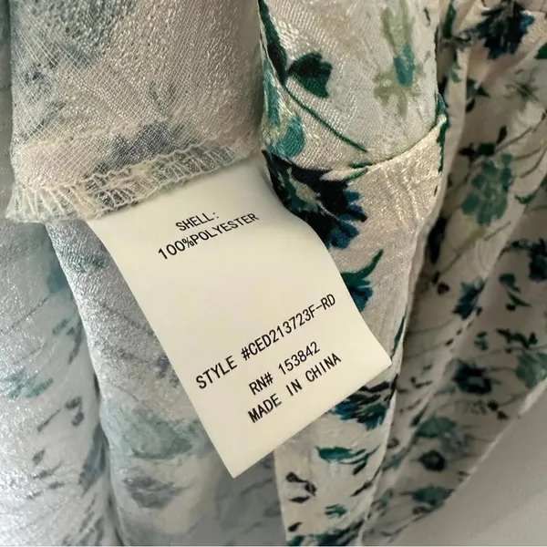 NWT Melloday Floral Print‎ Open Back Dress Teal White Babydoll Peplum Size: XL - Image 5