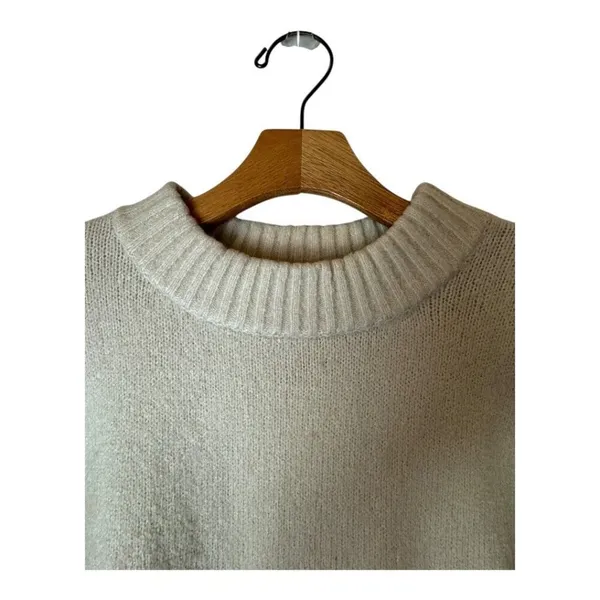 JOA Sweater Women Small Ivory‎ Navy Blue Trim Knit Hi Low Tie Sleeve Sweater - Image 4
