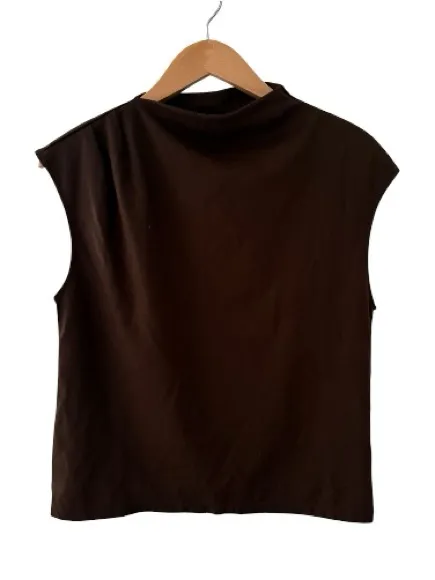 NEW MNG Mango Brown Sleeveless Tank asymmetrical Neck Size Small - Image 3
