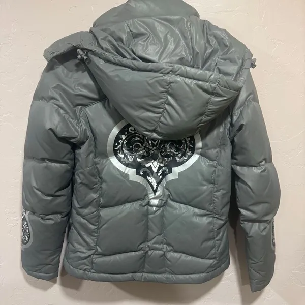 ATHLETA Jacket Womens Large Gray Puffer Down Full Zip Hooded Winter Outdoor - Image 2