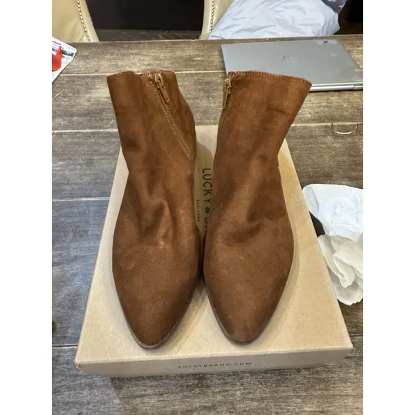 Lucky Brand Womens Jakeela Ankle Suede Brown Boots Shoes Size 10 Pointed Toe - Image 4