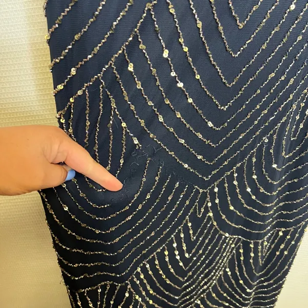Adrianna Papell Navy Blue Sequin Art Deco Blouson Maxi Gown Dress 14 091866700 - Image 4