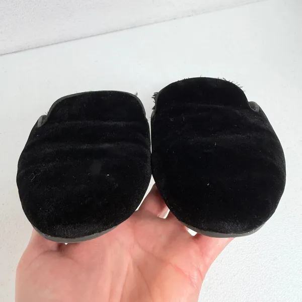 Birdies Size 7 Classic Phoebe Slippers Black Velvet Faux Fur Slide Shoes Women's - Image 5