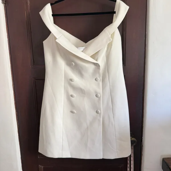 MESHKI | Cream Noelle Off-Shoulder Ivory Double-Breasted Mini Blazer Dress | XL - Image 2
