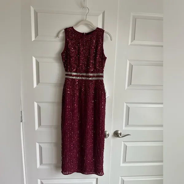 Mac Duggal Sleeveless High Neck Beaded Midi dress size‎ 0 10509 NWT - Image 3