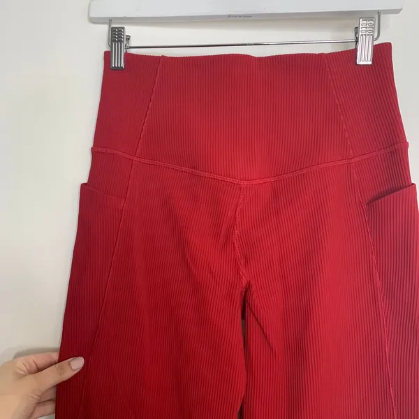 Athleta Salutation Stash Pocket Rib Flare Meg Red Pants Womens Medium - Image 10