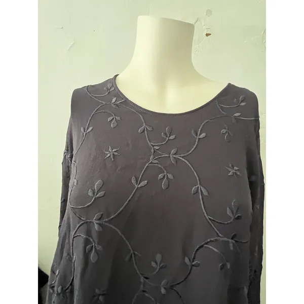 Vtg Dark Romantic Floral Top S Asymmetrical Embroidered Purple Romantic Feminine - Image 6