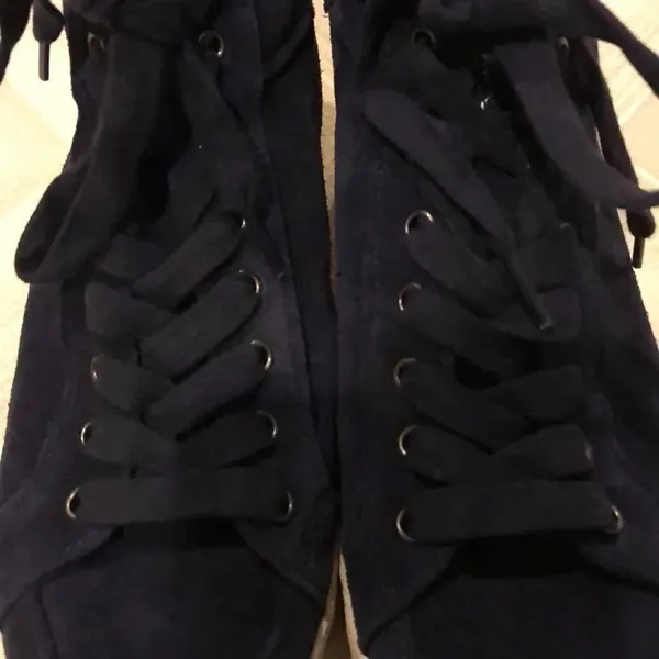 Sam Edelman Navy Blue Suede High Top Sneakers Side Zipper Size 8.5 - Image 3