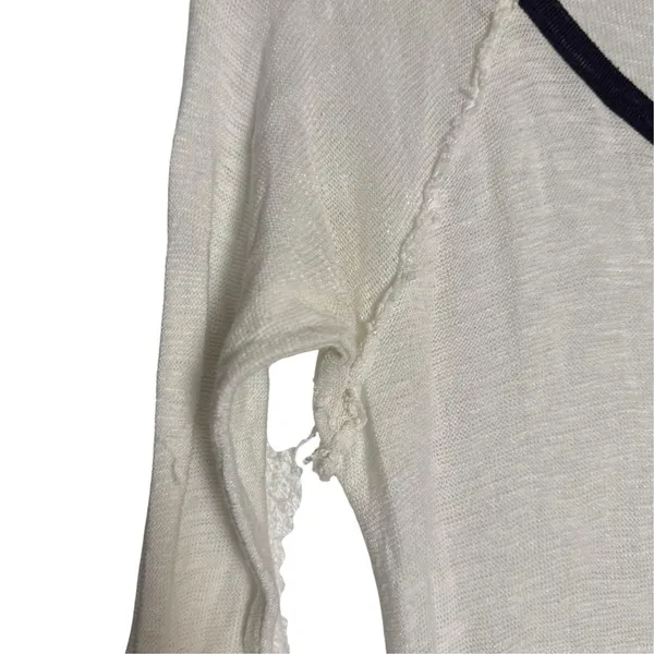 Free People Intimately White Black Ringer 3/4 Sleeve Raw Seam Slub Top Size S - Image 4