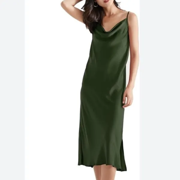 SUPESU Satin Midi Slip Dress Adjustable Spaghetti Strap, Green, Size XS, NWT - Image 3