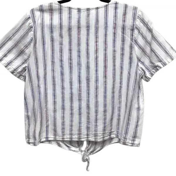 Madewell White and Gray Crop Tie-Front Button Down Shirt - Image 3