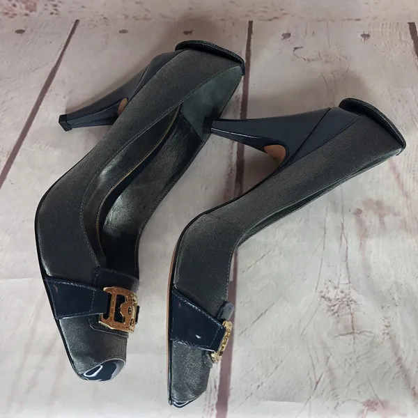 Gracienne Vintage Size‎ 8 Pumps High Heels Patent Leather Blue Silver - Image 8