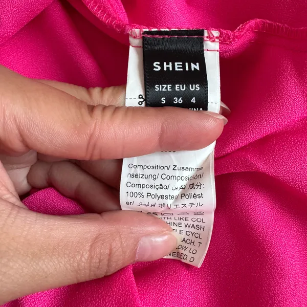 SheIn Barbiecore Puff Sleeve Babydoll Dress Hot Pink Size Small - Image 3