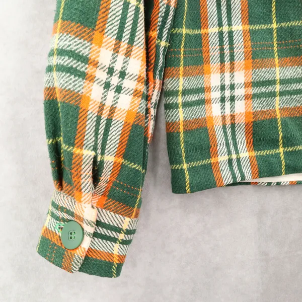 Green Flannel Plaid Long Sleeve Shacket Jacket‎ Western VTG Coat Button Up Small - Image 6