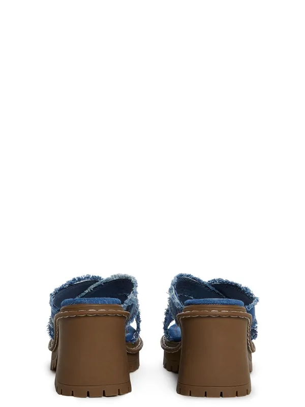 Delia's by Dolls Kill Star Worthy Cross Strap Slides 7 Denim Block Heel Sandals - Image 3
