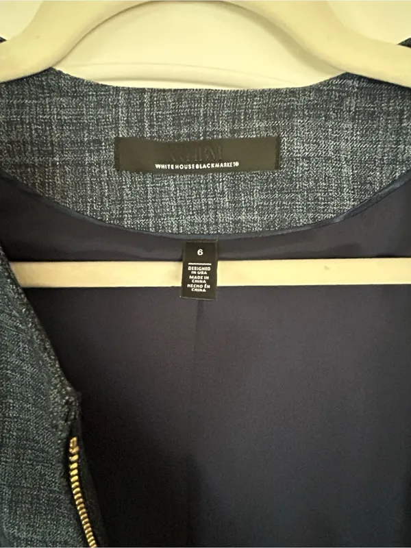 White House Black Market Peplum Pleated Hem Jacket Blue Crosshatch - Image 7