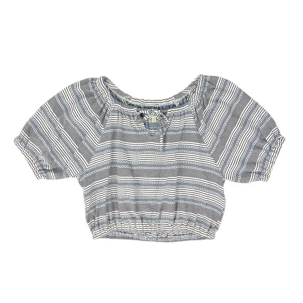 Madewell Jacquard Keyhole Short Sleeve Crop Top Black‎ Striped Size XS - Image 4