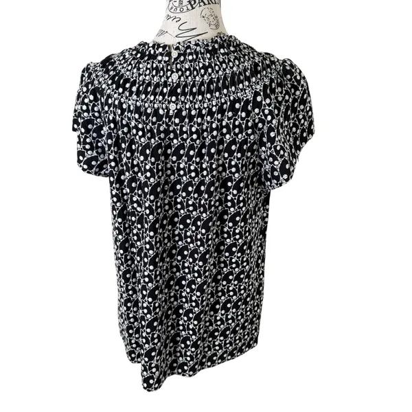 Loft Women's Petite Blouse Black White Size L Polka Dot Boat Neck Short Sleeve Casual - Image 3