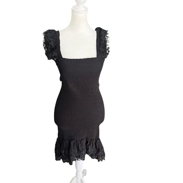 NWT Peixoto Belle Black Smocked Lace Mini Dress Anthropologie M - Image 2