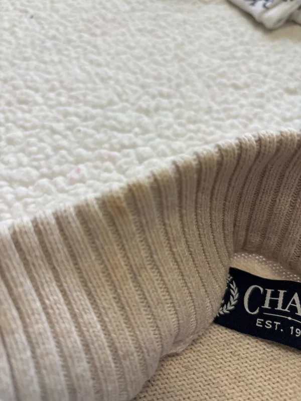 Chaps Ivory Mock Neck Henley Sweater Grandad Acadia Knit Suede Elbow Patch L - Image 8