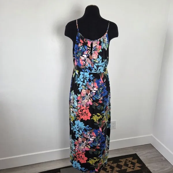 Lucy & Laurel Floral Maxi Dress Watercolor Sleeveless Vacation Braided XL - Image 5
