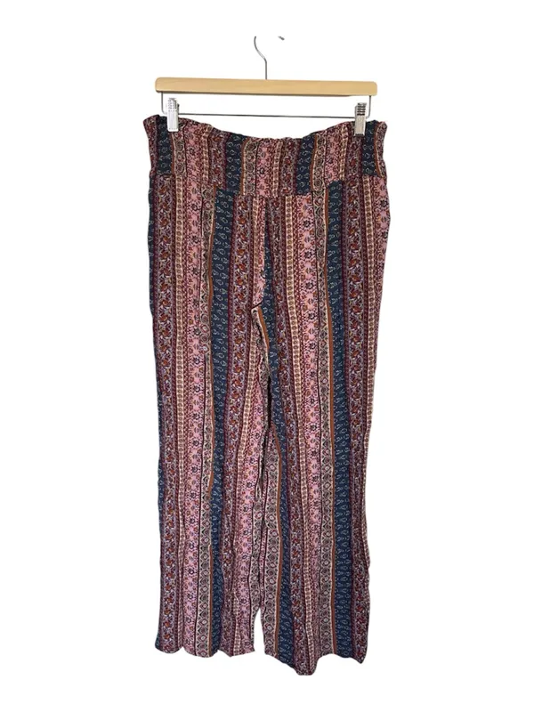 Three Dots Bohemian Striped Wide-Leg Pants in Pink & Navy - Image 4
