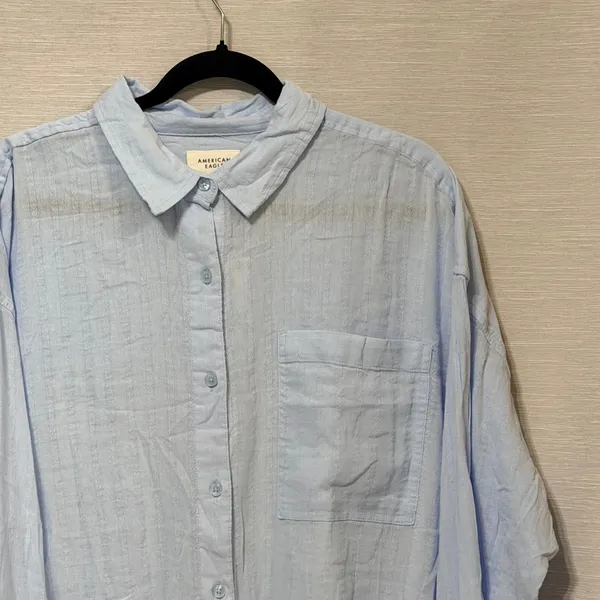 American Eagle Light Blue Textured Stripe Oversized Button Down Shirt XL 6246 - Image 3