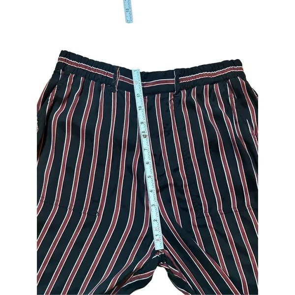 ANTHROPOLOGIE Striped Silky Tie Joggers in Black/Red‎ sz small - Image 3