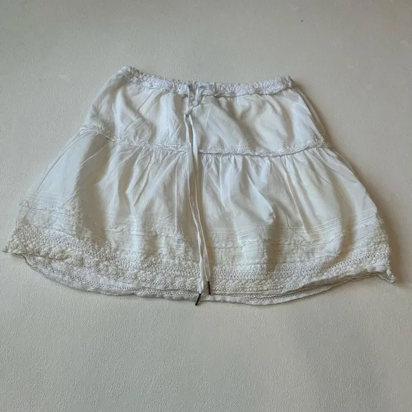 Abercrombie Lace Trim Mini Skirt White Cotton Small Boho Feminine - Image 2