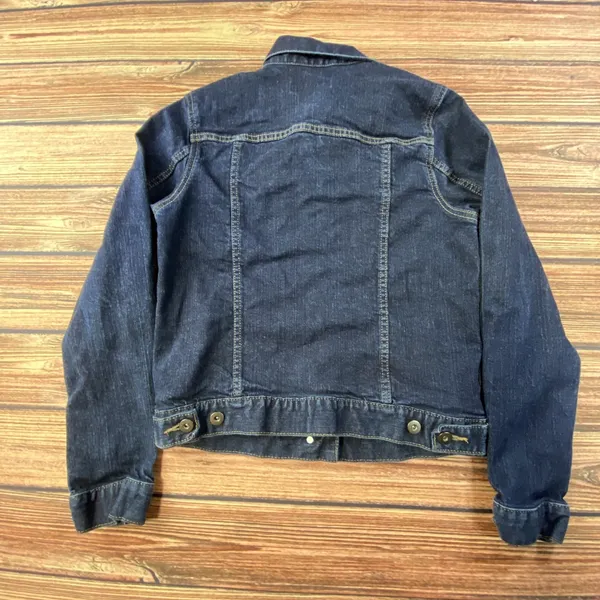 Uniqlo Jean Jacket Womens S Dark Blue Denim Long Sleeve Pockets Casual Cotton - Image 4
