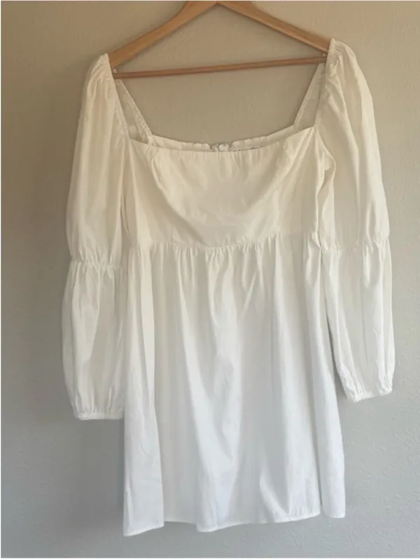 Reformation White Organic Cotton Square-Neck Puff Sleeve Dress - Image 3