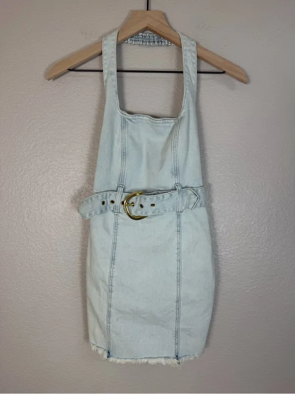 Show Me Your Mumu x Revolve Duncan Halter Belted Denim Mini Dress XS $164 - Image 7