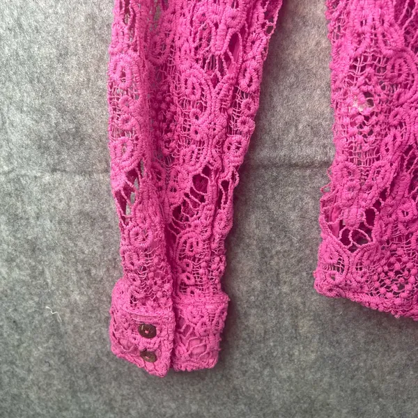 FREE PEOPLE Women’s Size Medium Until Sundown Shirt Cover-Up Boho Pink Crochet‎ - Image 8