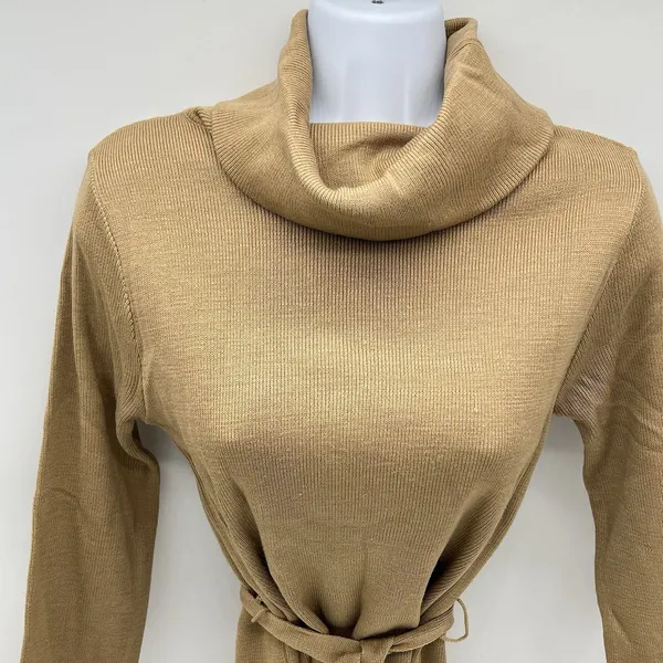 VTG Joyce Women’s Belted Turtleneck Long Sleeve Tan Knit Sweater Acrylic-Size M - Image 2